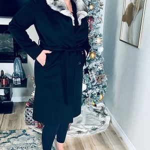 Cinzia Rocca black coat with rabbit fur trim